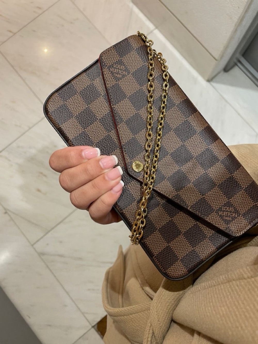 Louis Vuitton Brown Damier Ebene Crossbody Chain Wallet